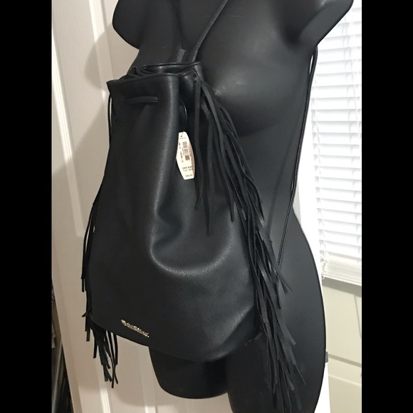 NWT VS faux leather fringed drawstring backpack - Picture 3 of 16